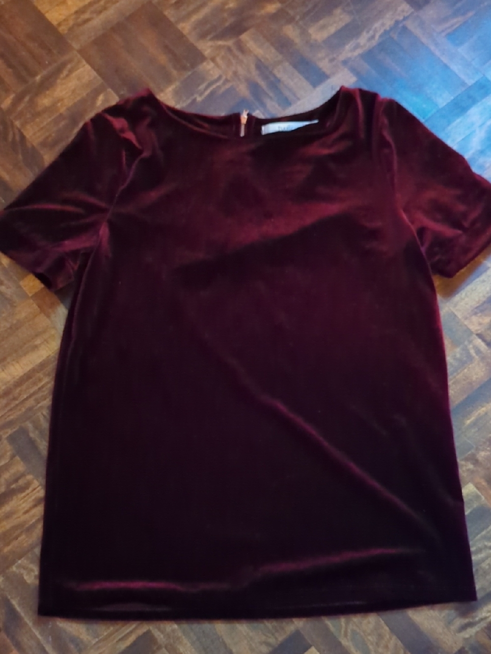 Velvet Short Sleeve Top - Deep Burgundy